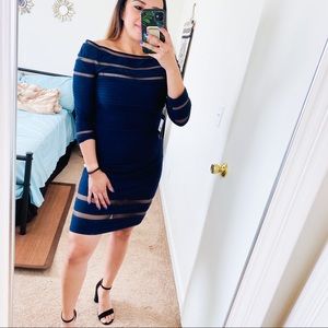 Tadashi Shoji navy blue mesh bodycon dress